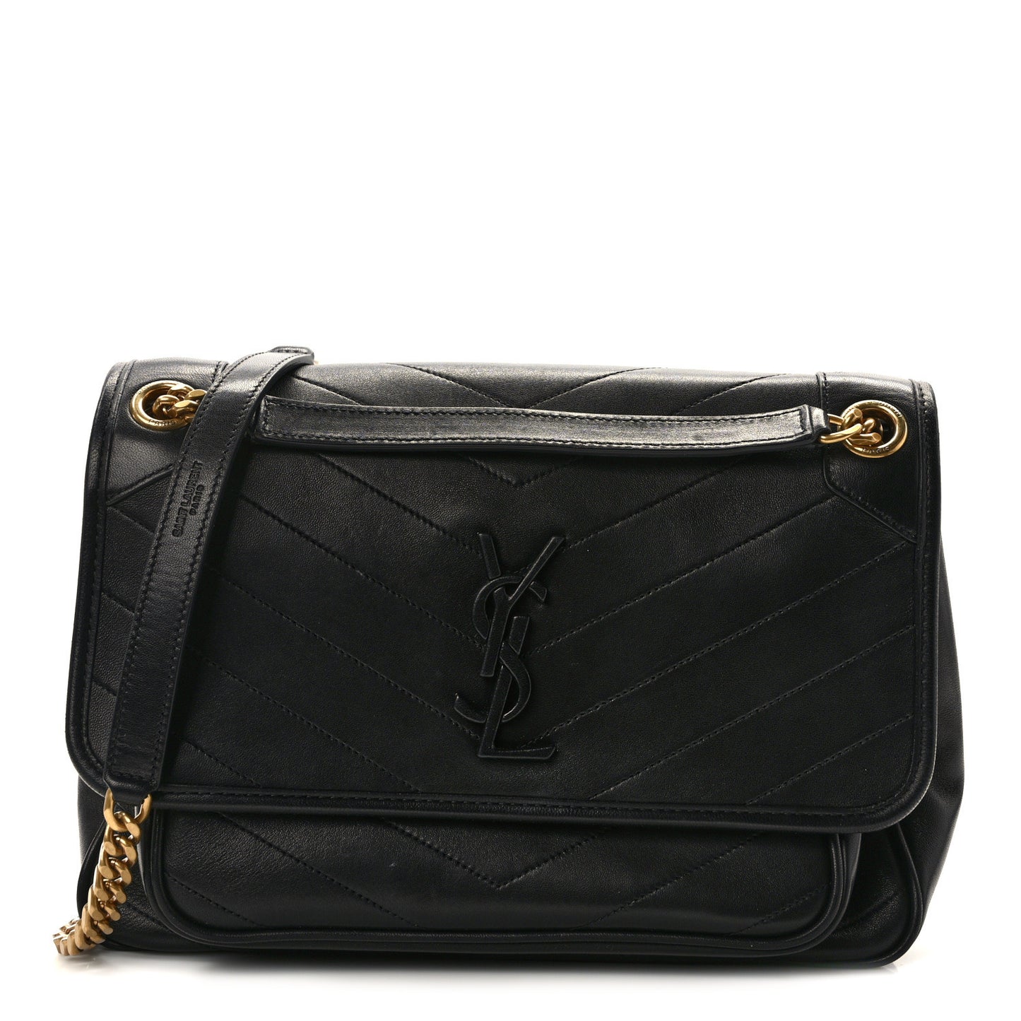 Lambskin Matelasse Monogram Medium Niki Chain Satchel Black