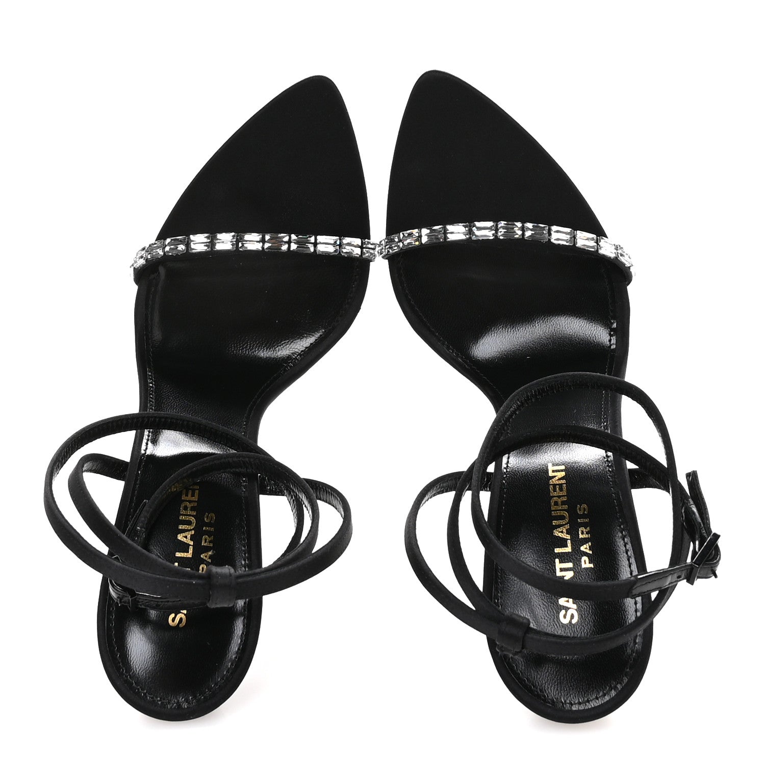 Saint Laurent Crepe Satin Strass Satine 110 Ankle Strap Sandals 37 Black 2 of 9