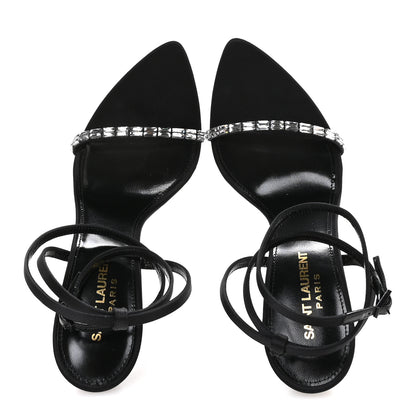 Saint Laurent Crepe Satin Strass Satine 110 Ankle Strap Sandals 37 Black 2 of 9