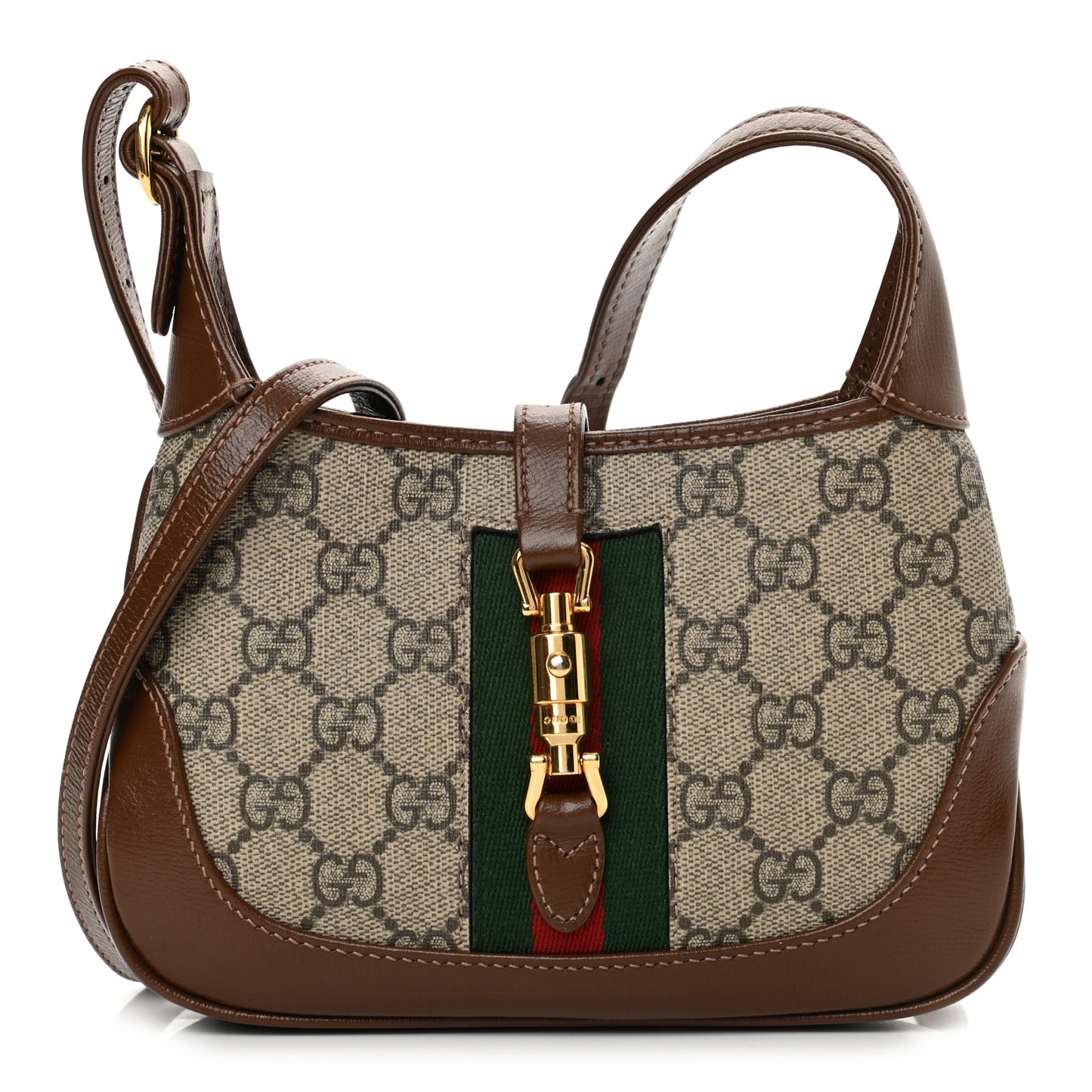 GG Supreme Monogram Azalea Calfskin Web Mini Jackie 1961 Hobo Beige Ebony Brown Sugar