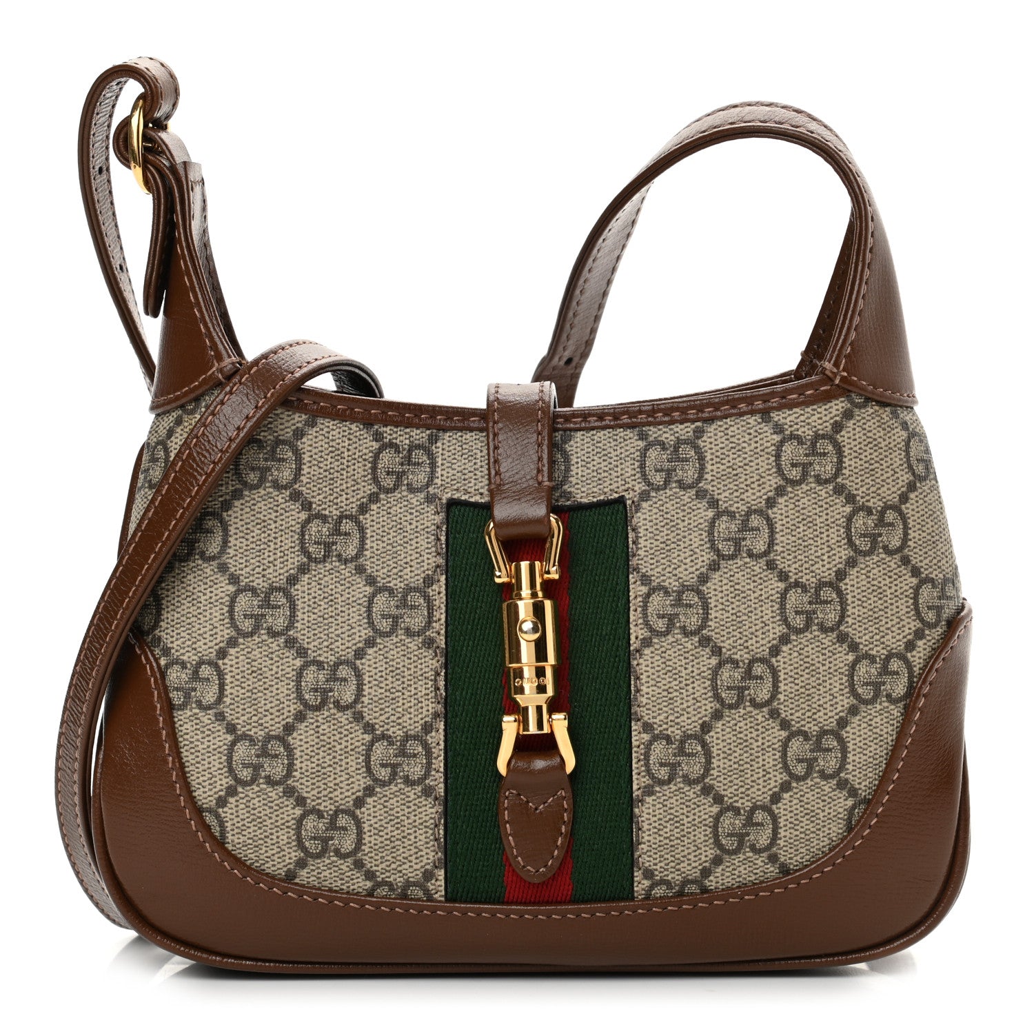 Gucci GG Supreme Monogram Azalea Calfskin Web Mini Jackie 1961 Hobo Beige Ebony Brown Sugar 1 of 10