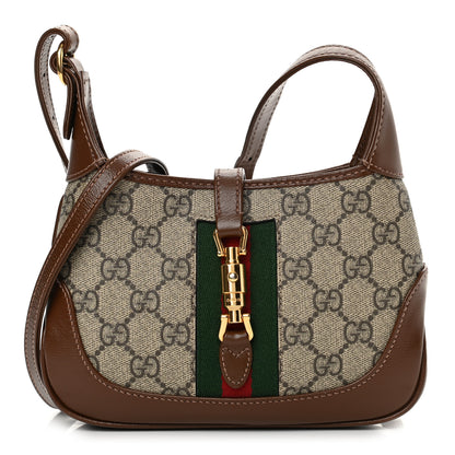 Gucci GG Supreme Monogram Azalea Calfskin Web Mini Jackie 1961 Hobo Beige Ebony Brown Sugar 1 of 10