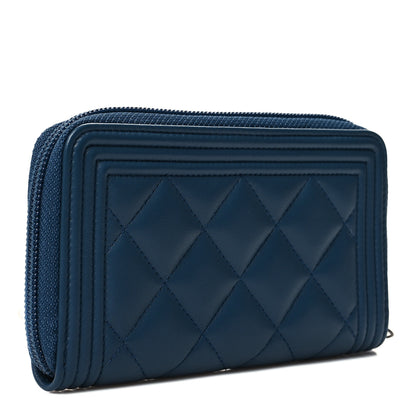 Chanel Lambskin Quilted Small Boy Zip Around Wallet Blue 3 of 11