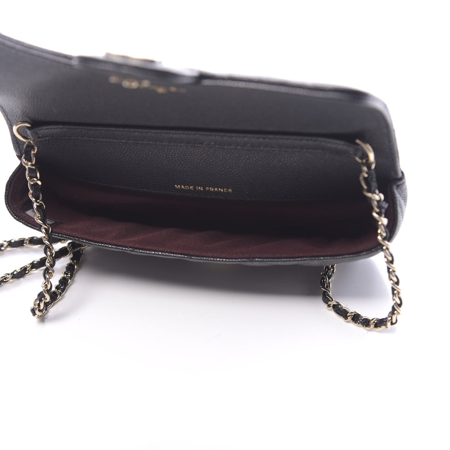 Caviar Quilted Glasses Case With Chain Black
