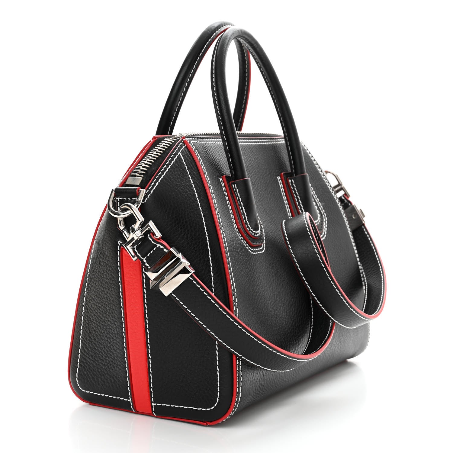 Givenchy Calfskin Bi-Color Topstitch Small Antigona Black Red 3 of 12