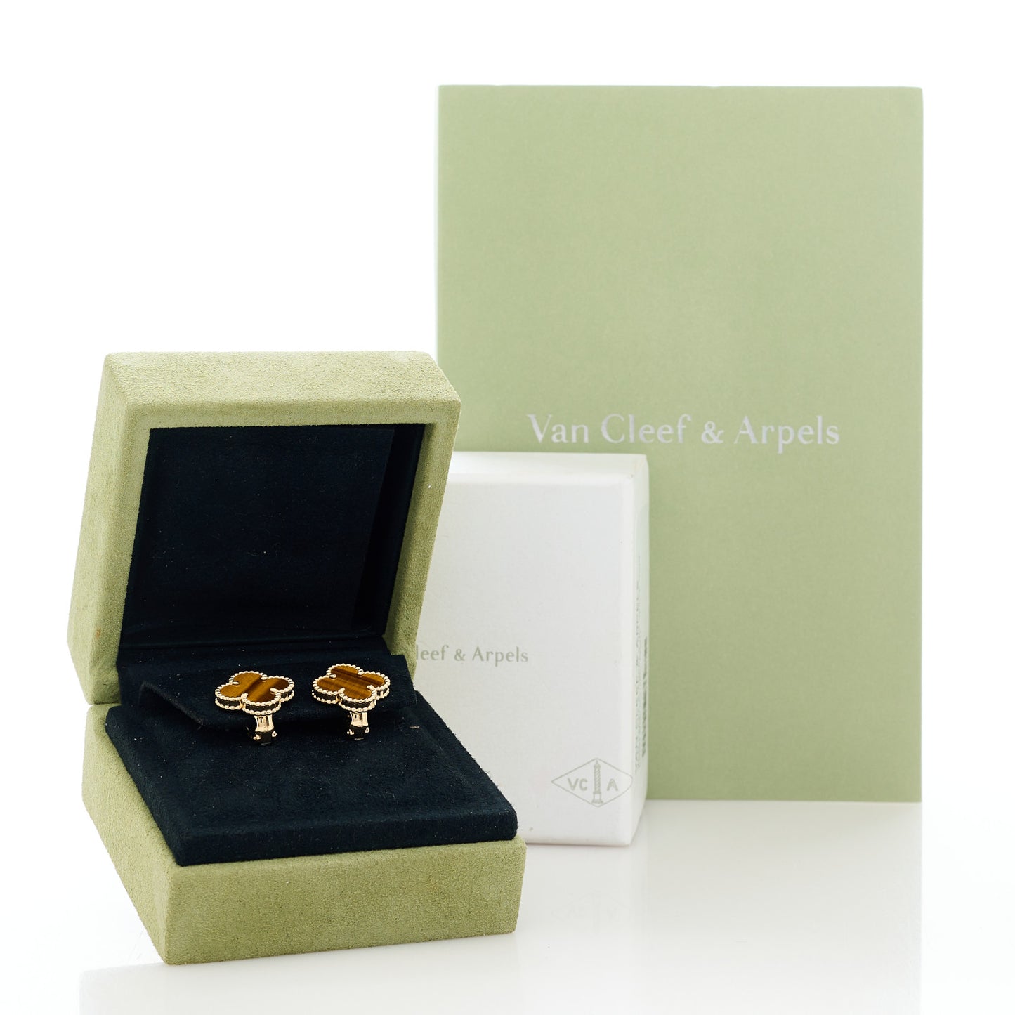 18K Yellow Gold Tiger's Eye Vintage Alhambra Earrings