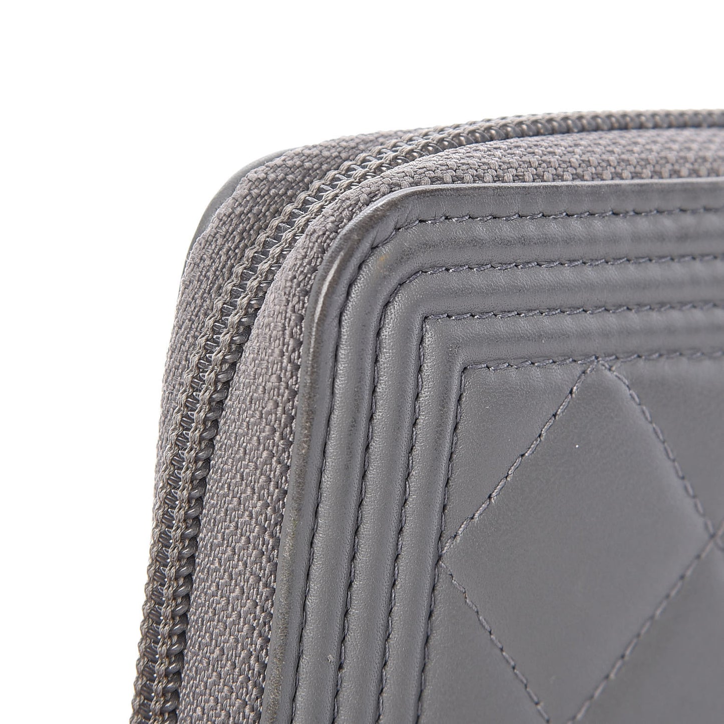 Lambskin Quilted Boy Zip Around Wallet Grey