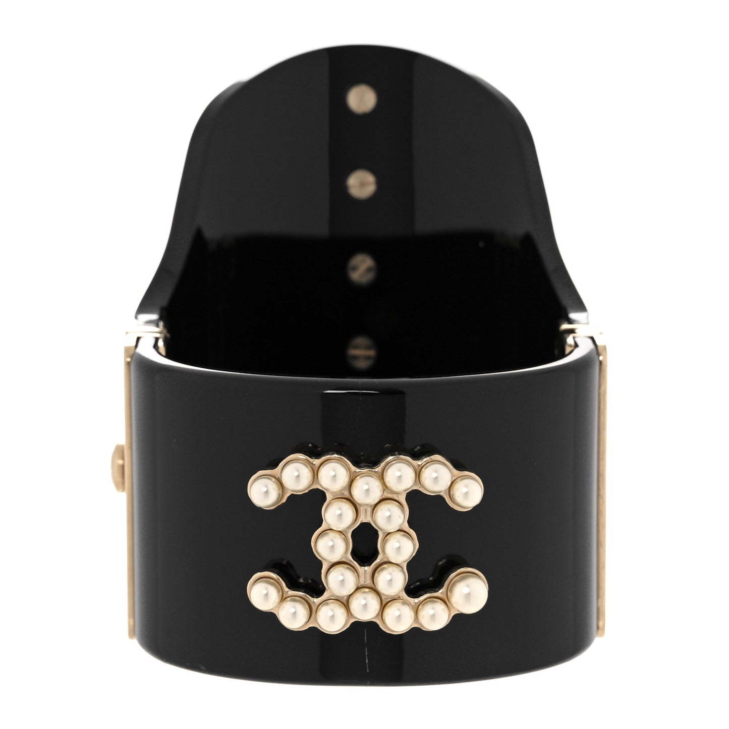 Resin Pearl CC Cuff Bracelet Black Gold