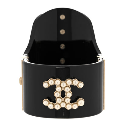 Chanel Resin Pearl CC Cuff Bracelet Black Gold 1 of 6