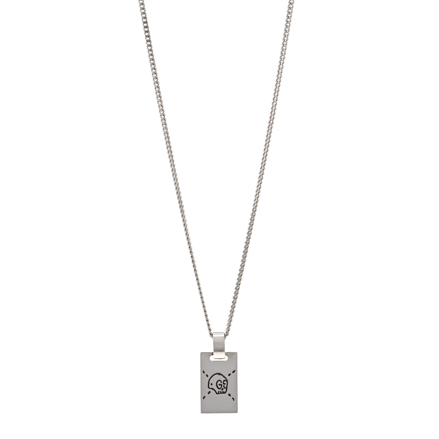 Sterling Silver GucciGhost Hamlet Skull Dog Tag Pendant Necklace
