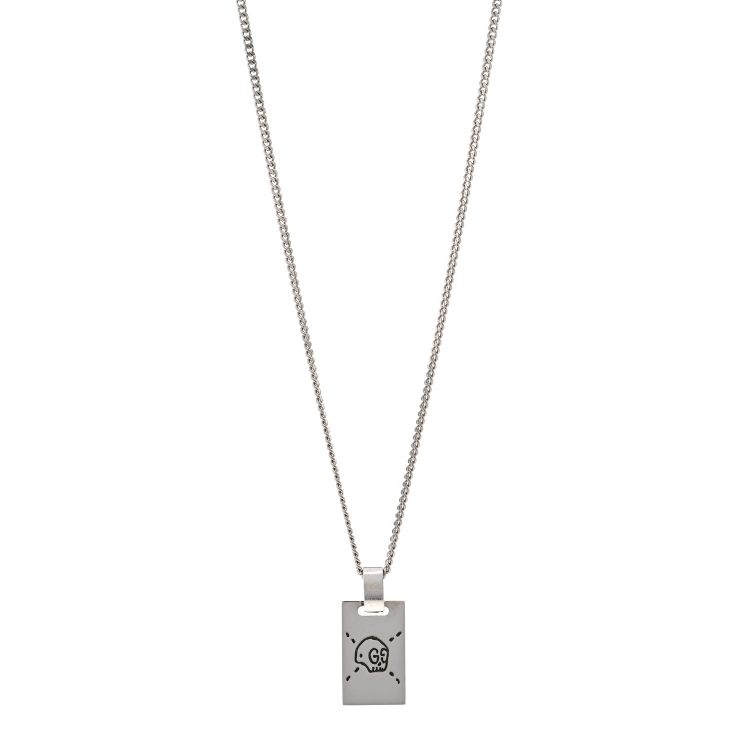Gucci Sterling Silver GucciGhost Hamlet Skull Dog Tag Pendant Necklace 1 of 5
