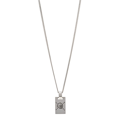 Gucci Sterling Silver GucciGhost Hamlet Skull Dog Tag Pendant Necklace 1 of 5