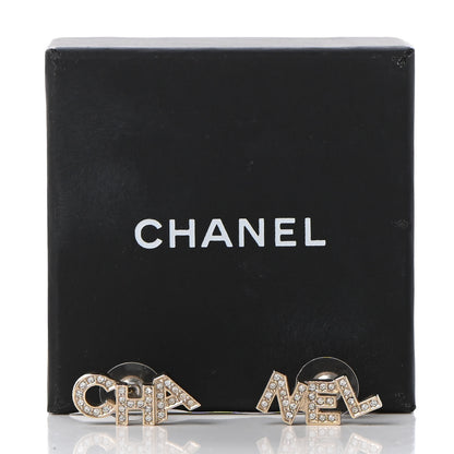 Chanel Crystal Pearl Signature Stud Earrings Gold 5 of 5