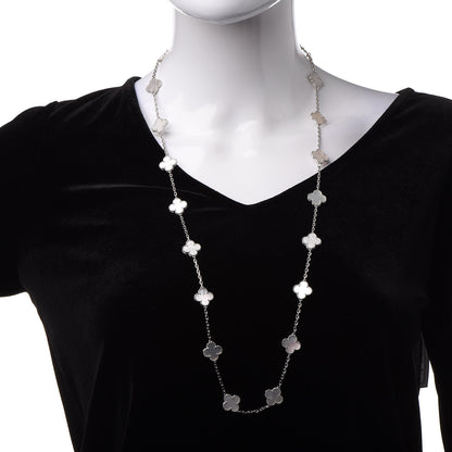 Van Cleef & Arpels 18K White Gold Mother of Pearl 20 Motifs Vintage Alhambra Necklace 2 of 8