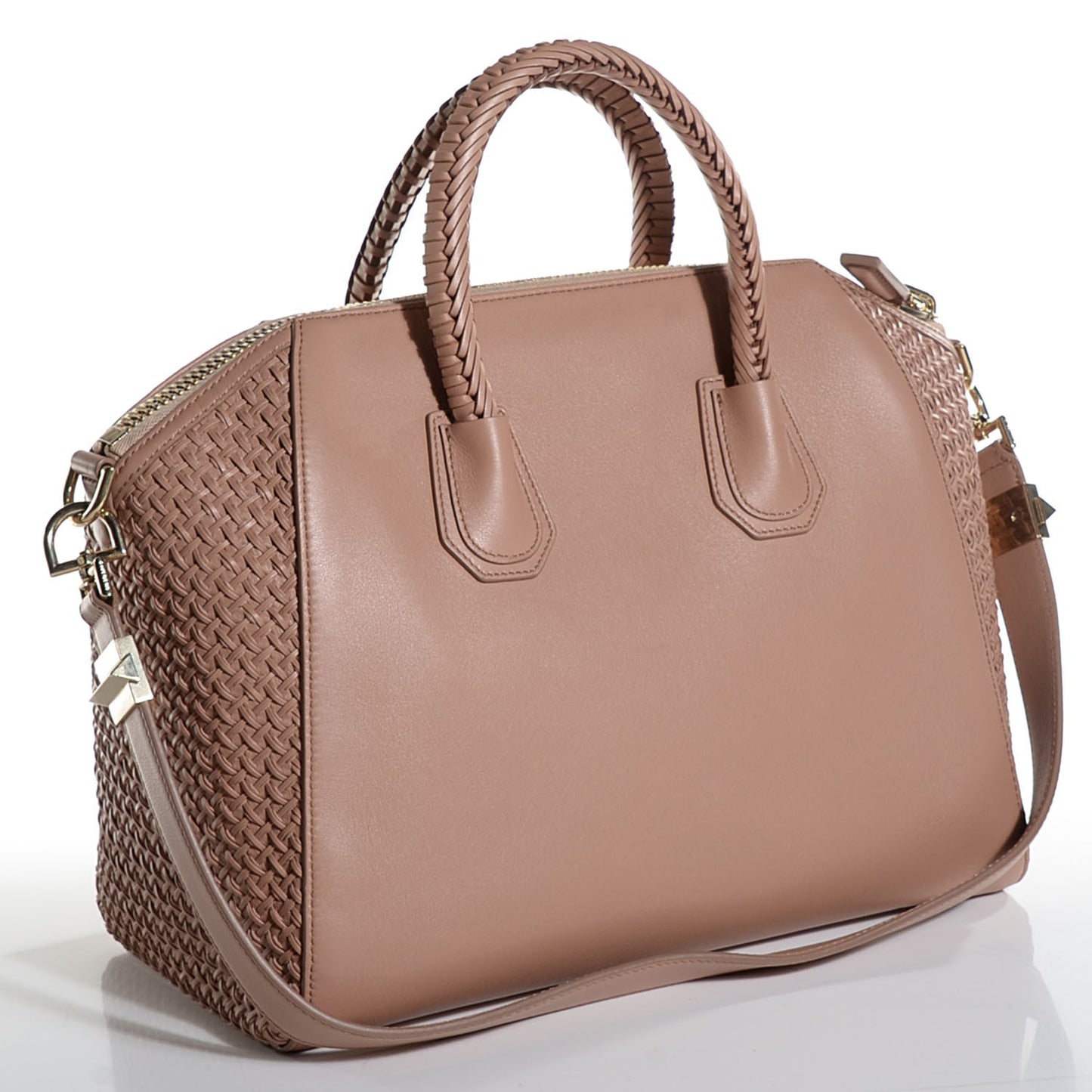 Smooth Calfskin Woven Medium Antigona Latte Brown