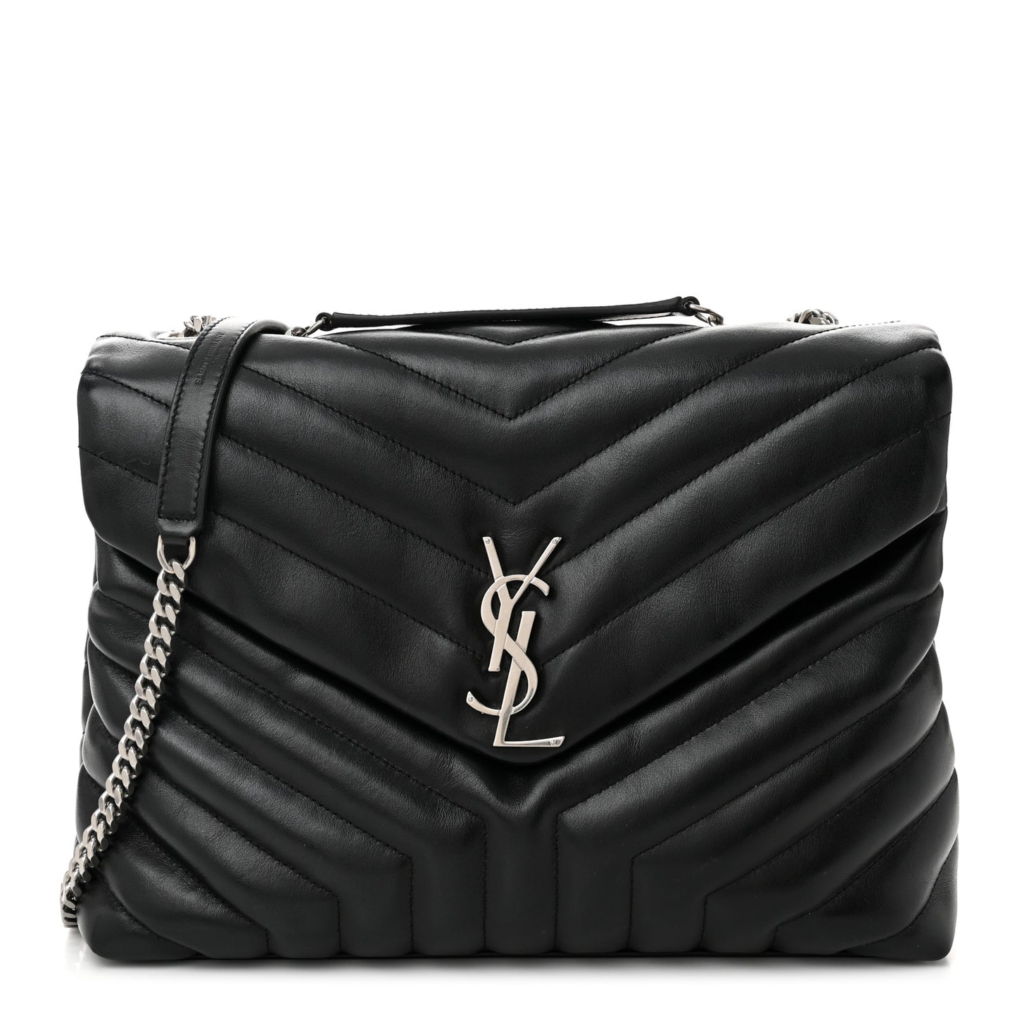 Calfskin Y Quilted Monogram Medium Loulou Chain Satchel Black