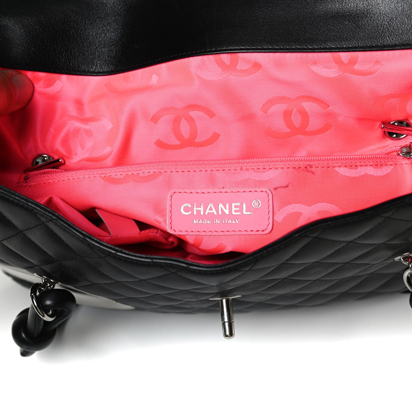 Calfskin Quilted Large Cambon Flap Black White