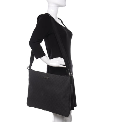 Gucci Denim Monogram Flat Messenger Bag Black 2 of 11