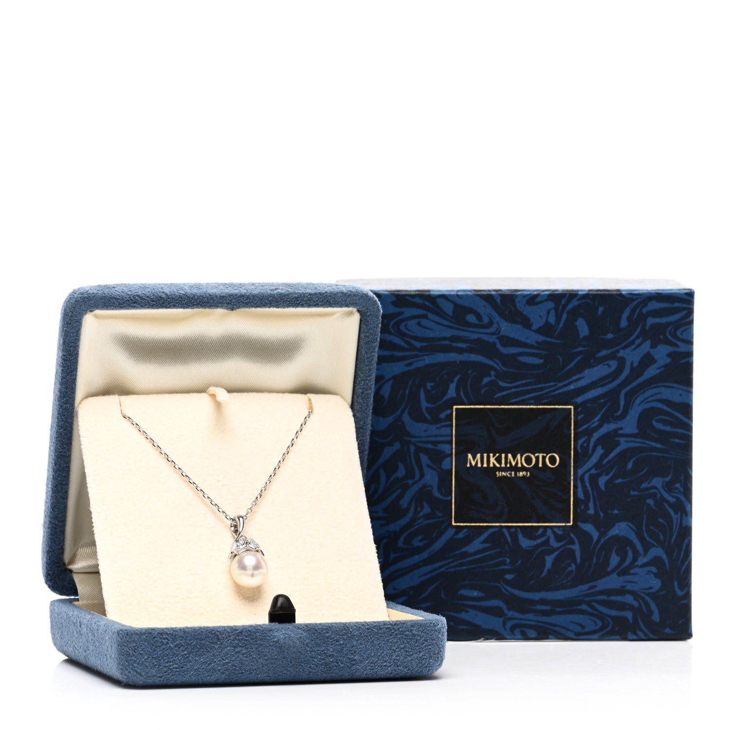 Mikimoto 18K White Gold Diamond Pearl 8.5mm Pendant Necklace 5 of 5