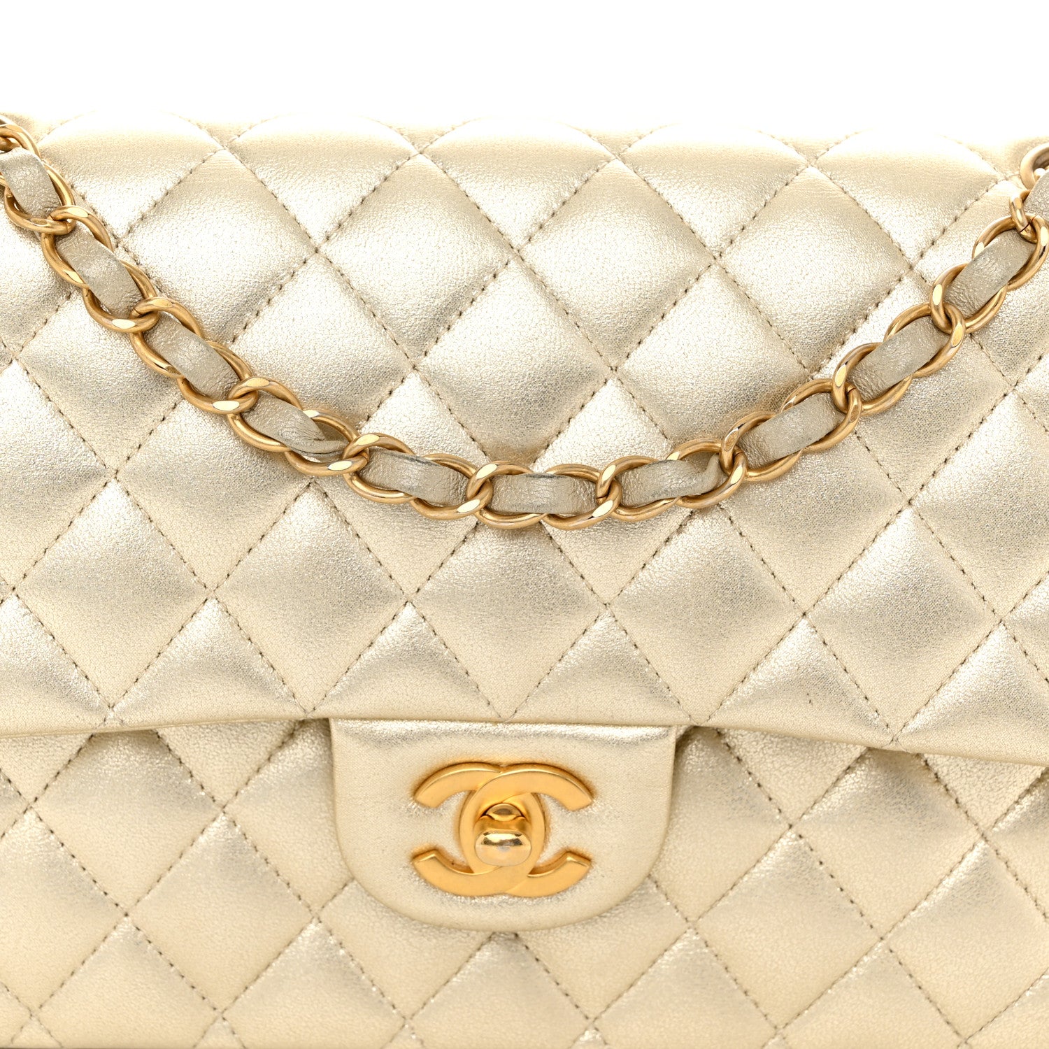 Chanel Metallic Lambskin Quilted Medium Double Flap Gold 8 of 13