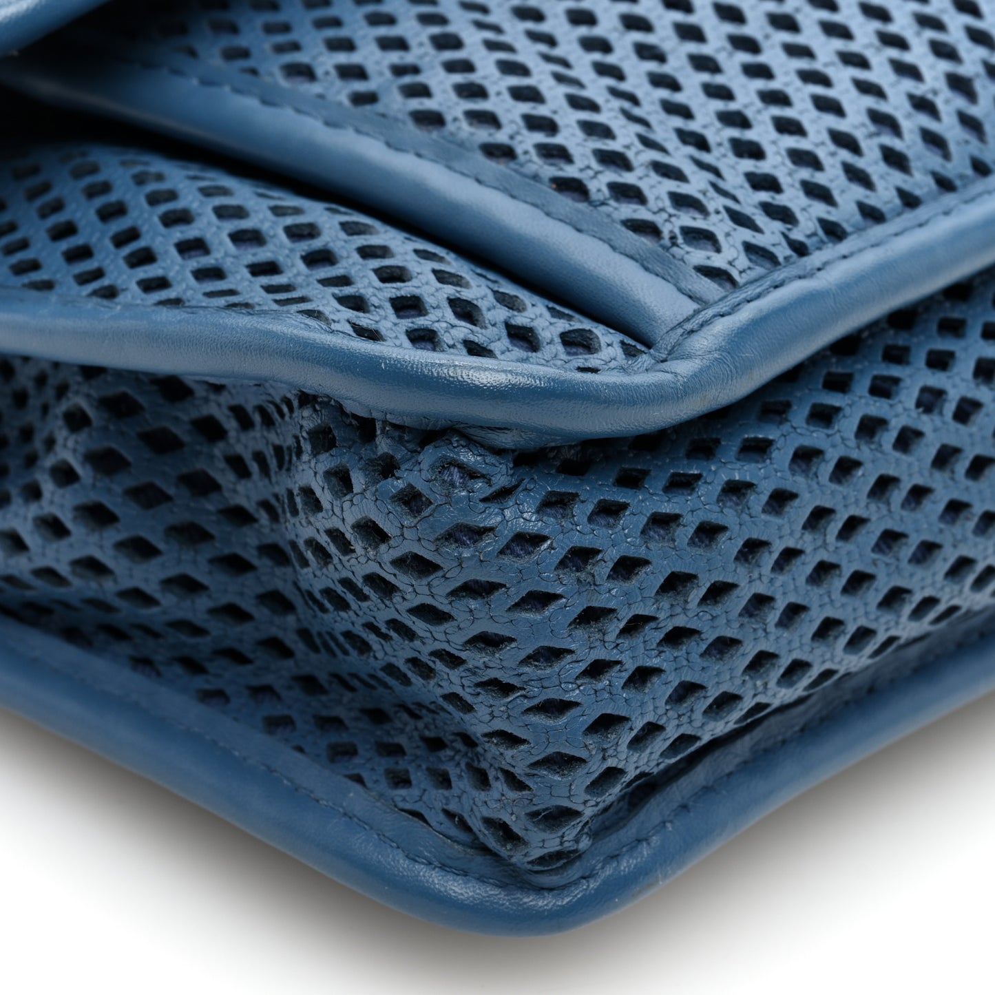 Perforated Calfskin Large Up In The Air Flap Blue
