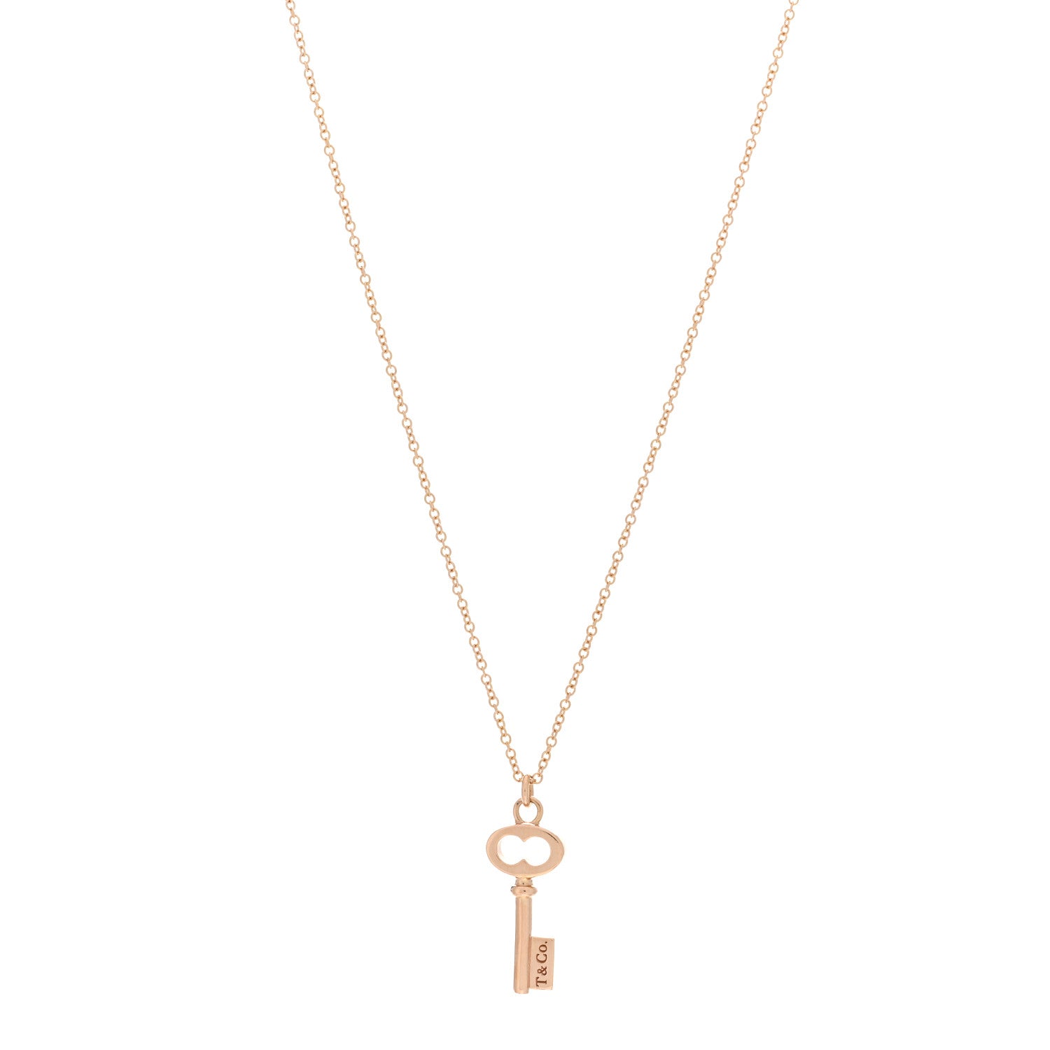 Tiffany 18K Rose Gold Mini Oval Key Pendant Necklace 1 of 4