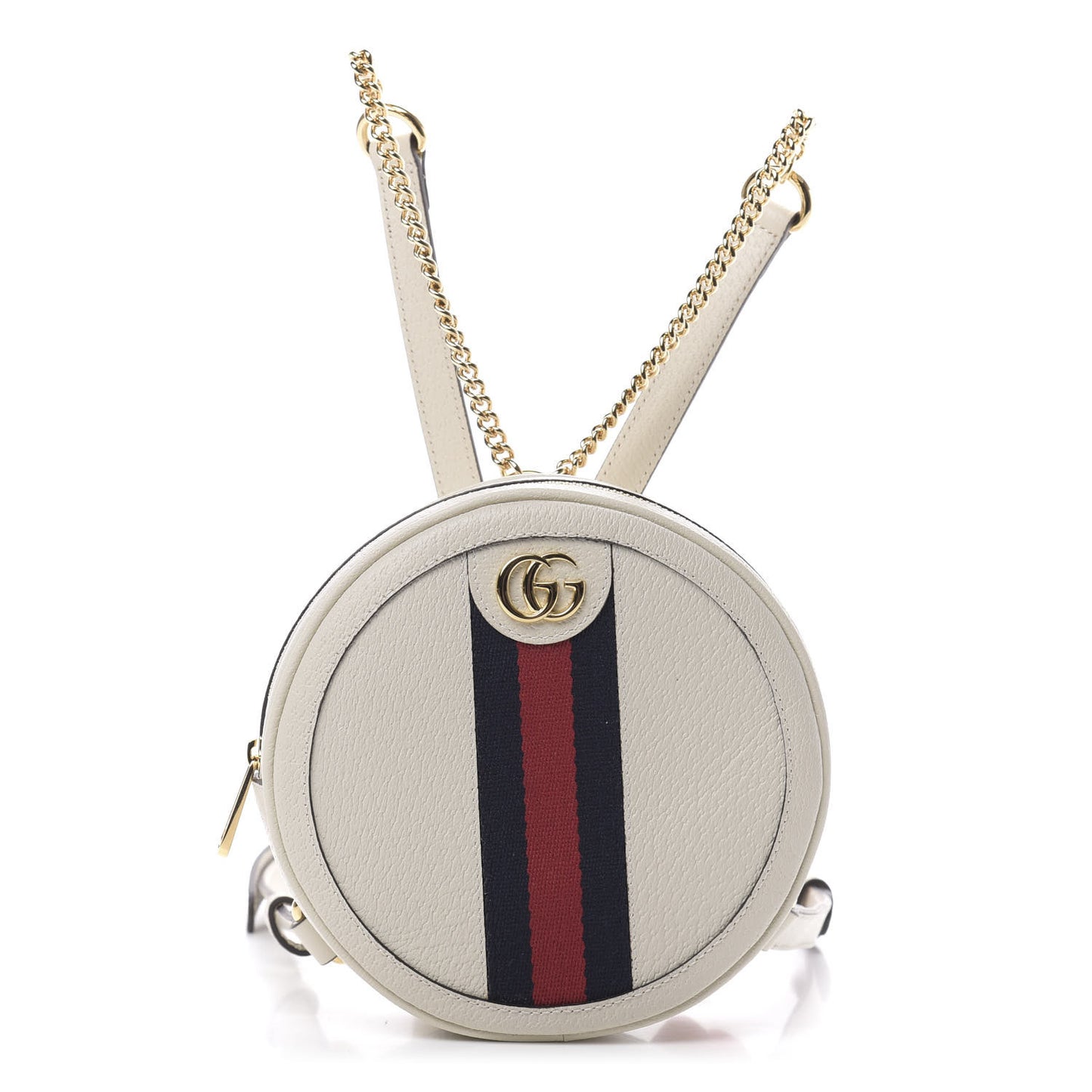 Textured Calfskin Web Mini Ophidia Round Backpack Mystic White