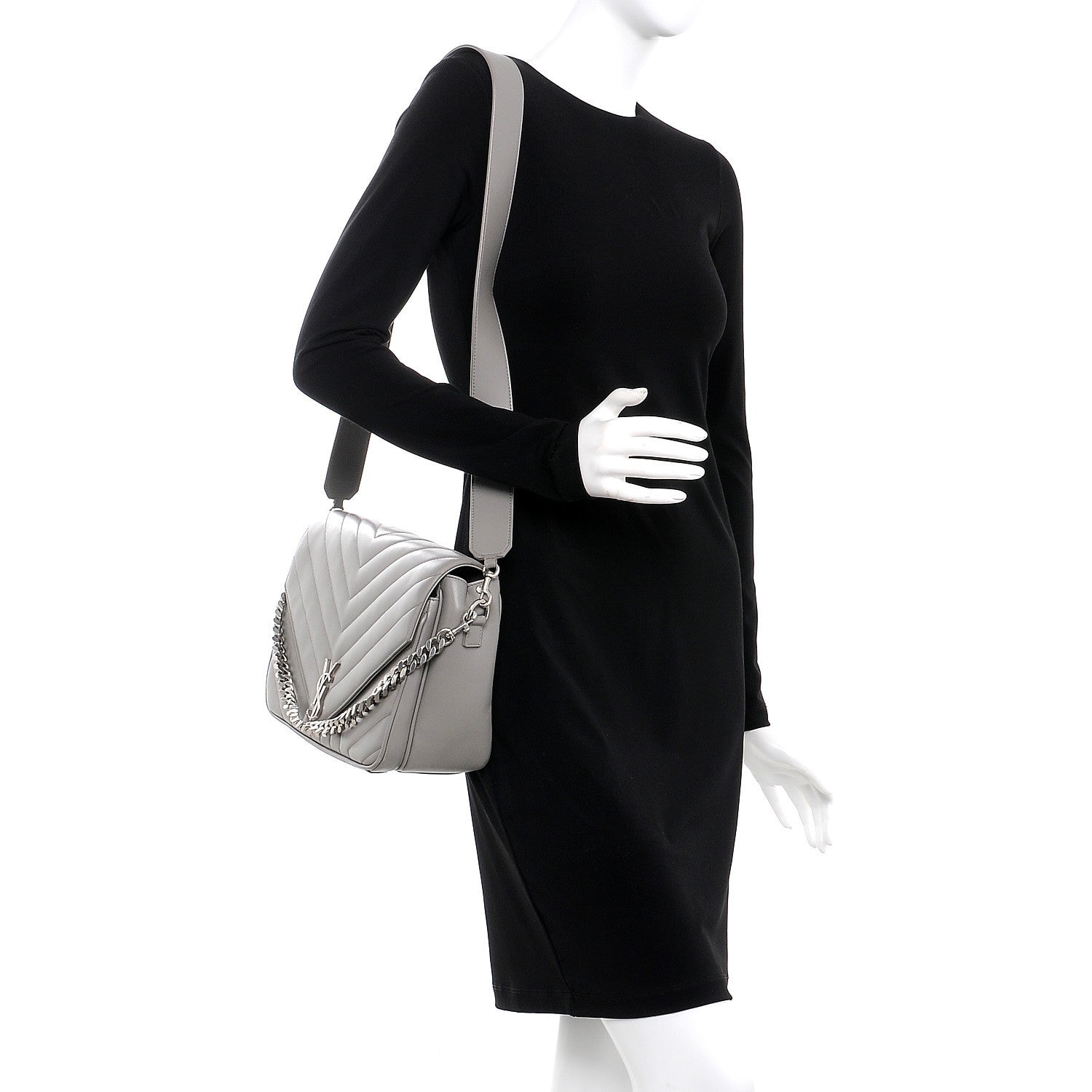 Saint Laurent Calfskin Y Quilted Monogram Loulou Shoulder Bag Pearl Grey 2 of 7