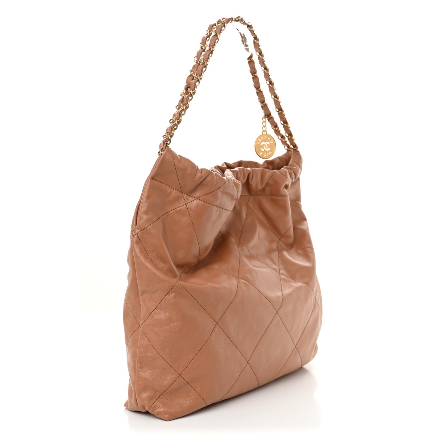 Shiny Calfskin Quilted Chanel 22 Camel