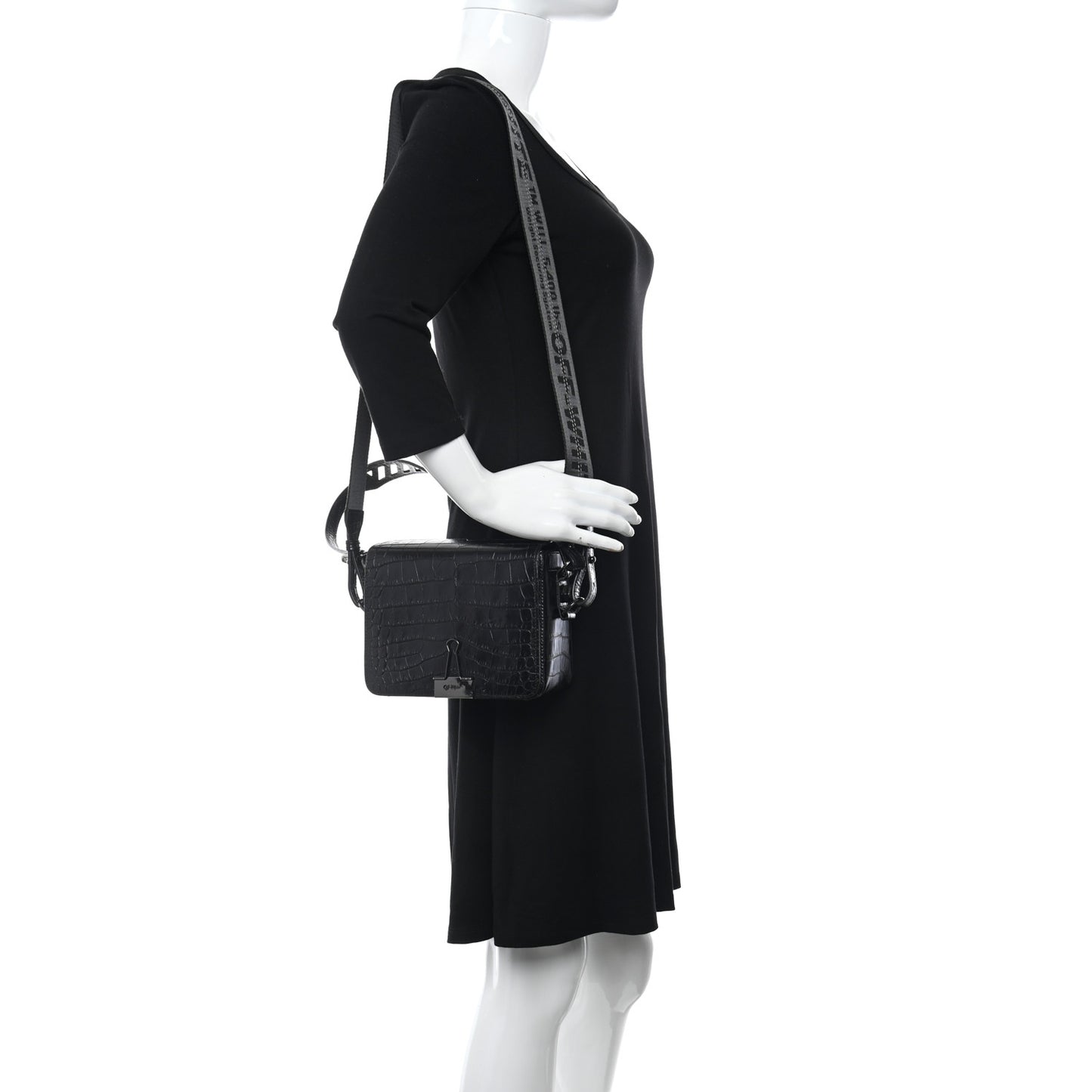 Calfskin Embossed Crocodile Binder Flap Bag Black