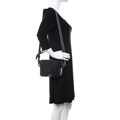 Off-White Calfskin Embossed Crocodile Binder Flap Bag Black 2 of 12