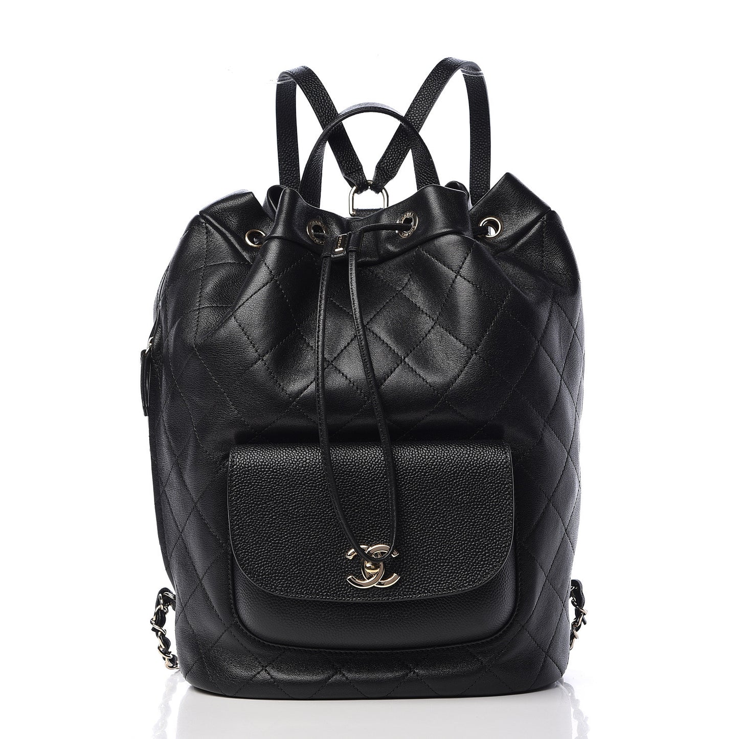 Sheepskin Caviar Quilted Daily Round Backpack Black