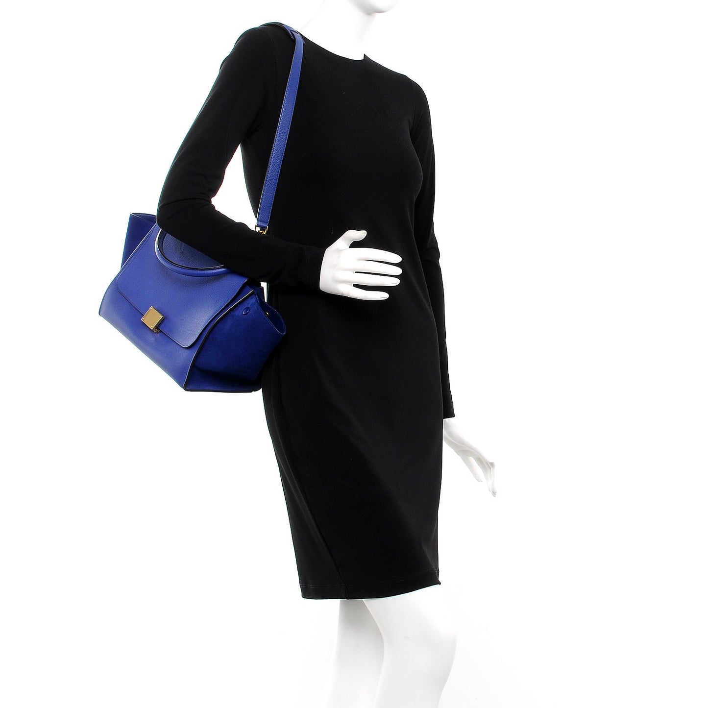 Drummed Calfskin Suede Small Trapeze Indigo