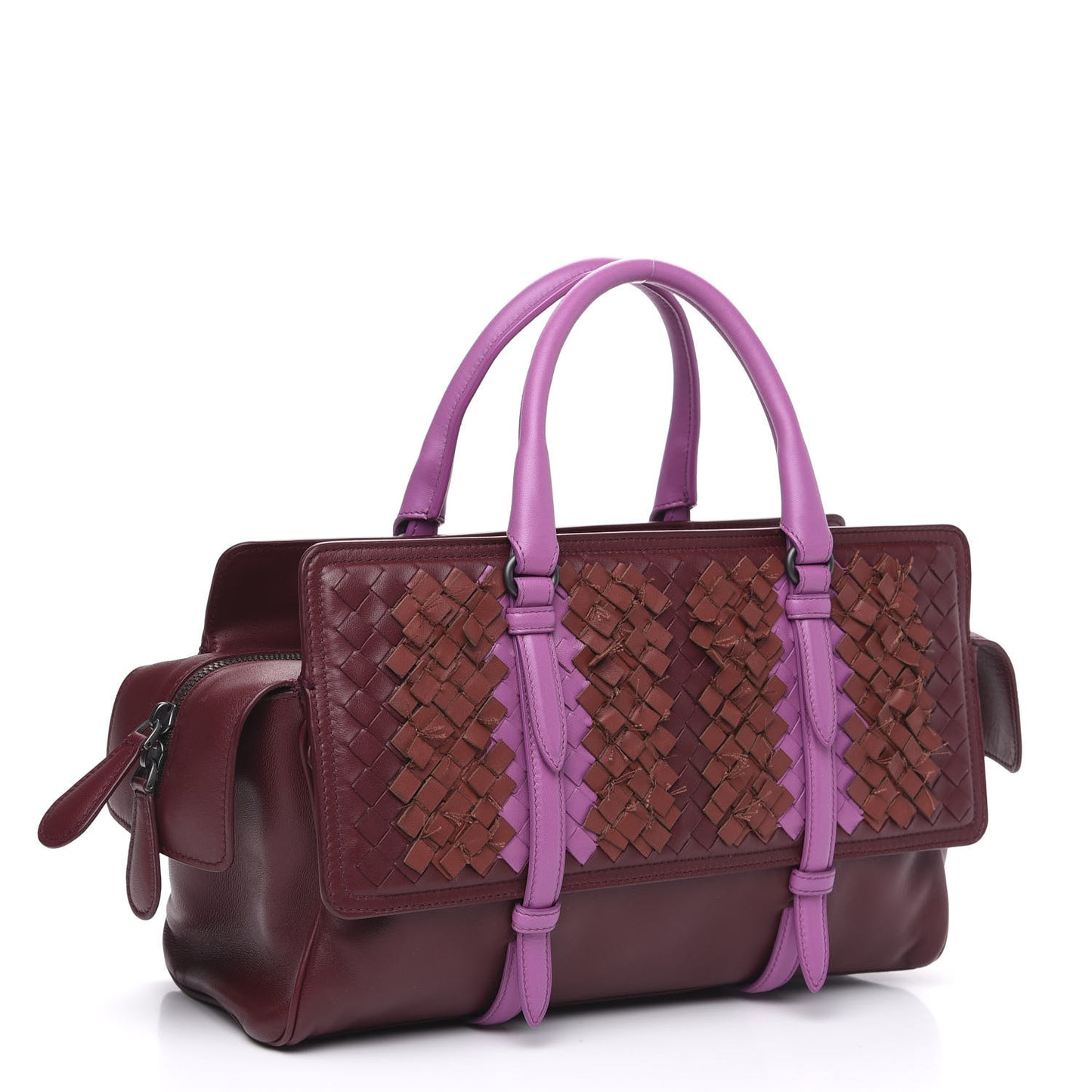 Nappa Intrecciato Top Handle Satchel Barolo Brick Peony