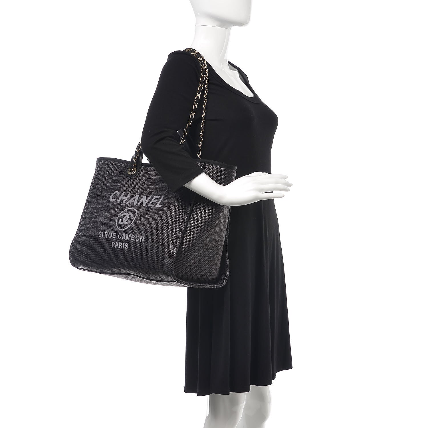 Chanel Woven Straw Raffia Large Deauville Tote Black 2 of 8
