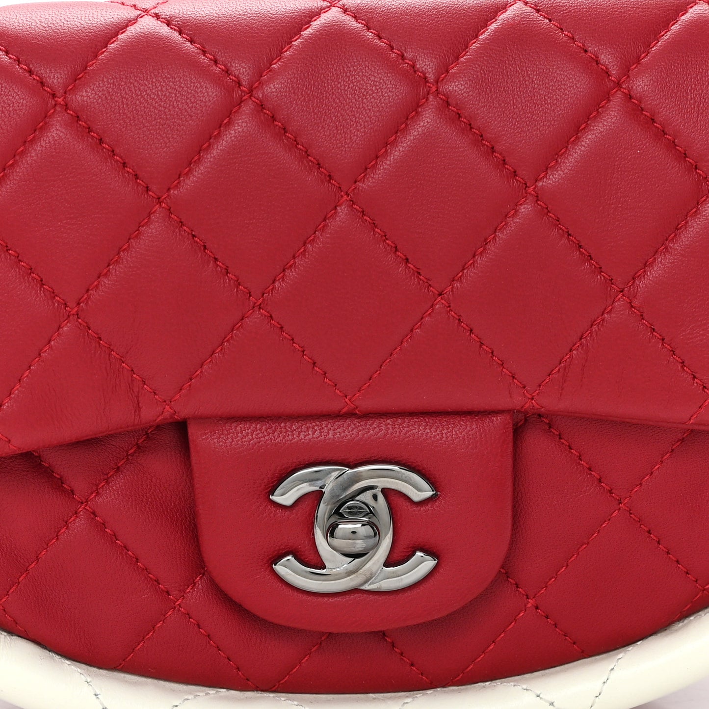Lambskin Quilted Small Hula Hoop Flap Red