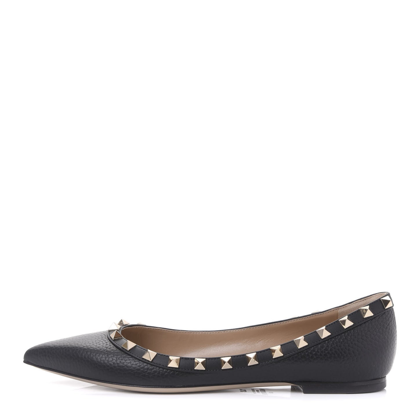 Pebbled Calfskin Rockstud Ballerina Flats 37.5 Black