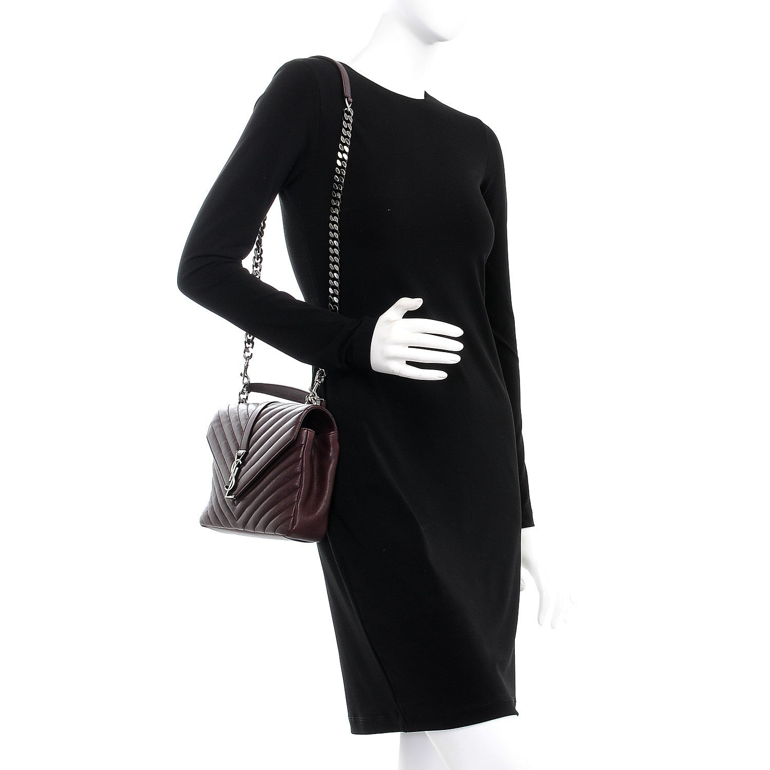Saint Laurent Sheepskin Matelasse Chevron Monogram Medium College Bag Amaranto 2 of 8