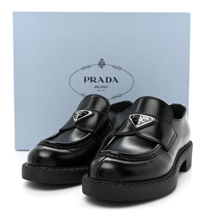 Prada Spazzolato Metal Triangle Logo 50mm Loafers 35 Black 9 of 9