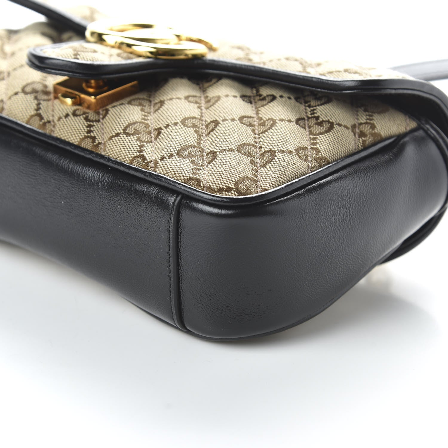 Gucci Monogram Matelasse Diagonal Mini GG Marmont Shoulder Bag Beige Black 7 of 10