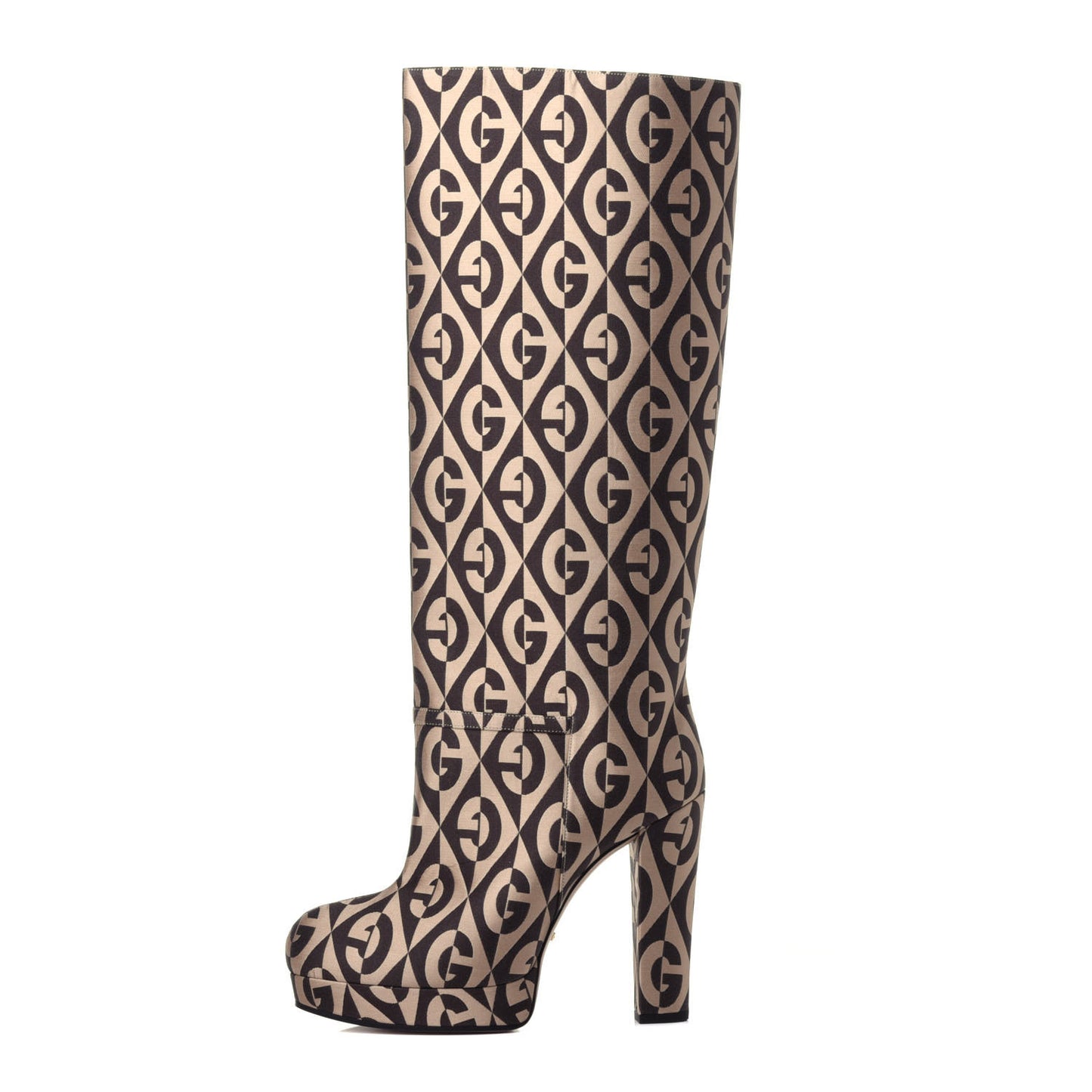 Fabric G Rhombus Print Platform Boots 39 Beige Cocoa