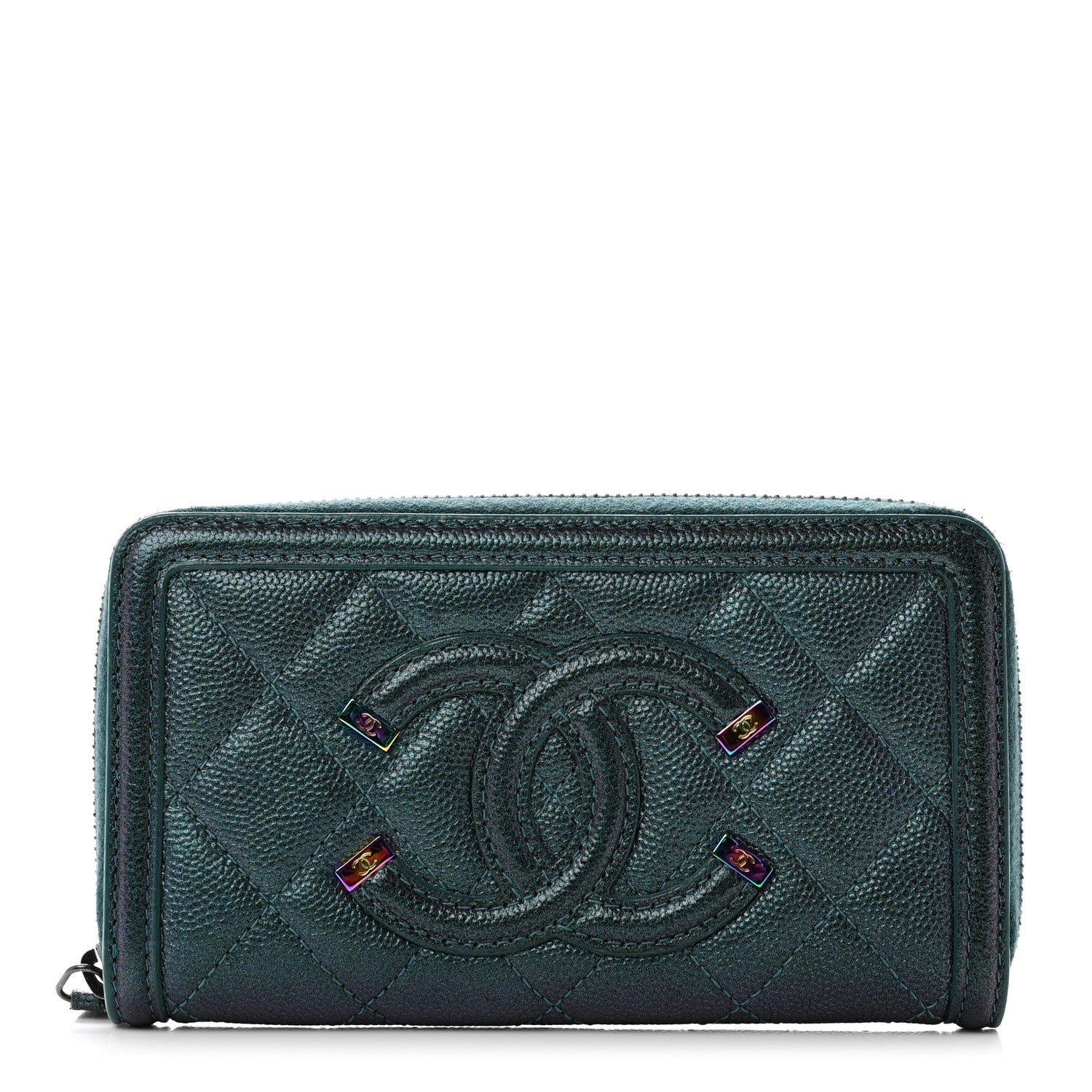 Chanel Iridescent Caviar Quilted Medium Filigree Zip Around Wallet Dark Turquoise 1 of 9