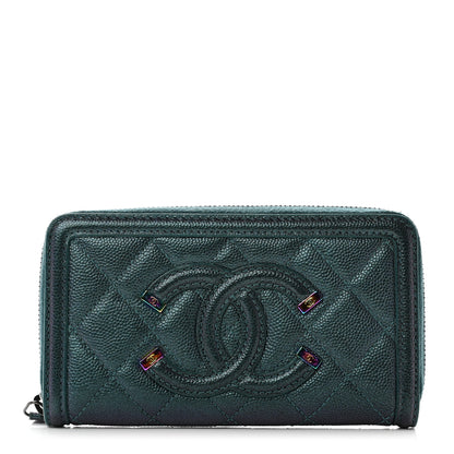 Chanel Iridescent Caviar Quilted Medium Filigree Zip Around Wallet Dark Turquoise 1 of 9