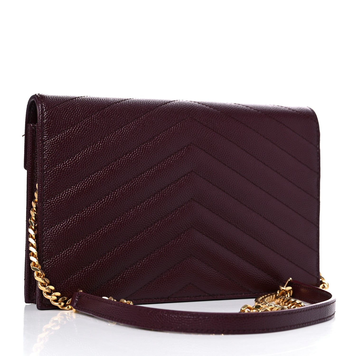 Saint Laurent Grain De Poudre Matelasse Chevron Monogram Envelope Chain Wallet Rouge Legion 3 of 9