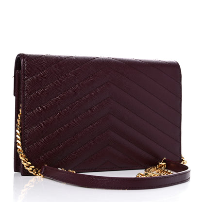 Saint Laurent Grain De Poudre Matelasse Chevron Monogram Envelope Chain Wallet Rouge Legion 3 of 9