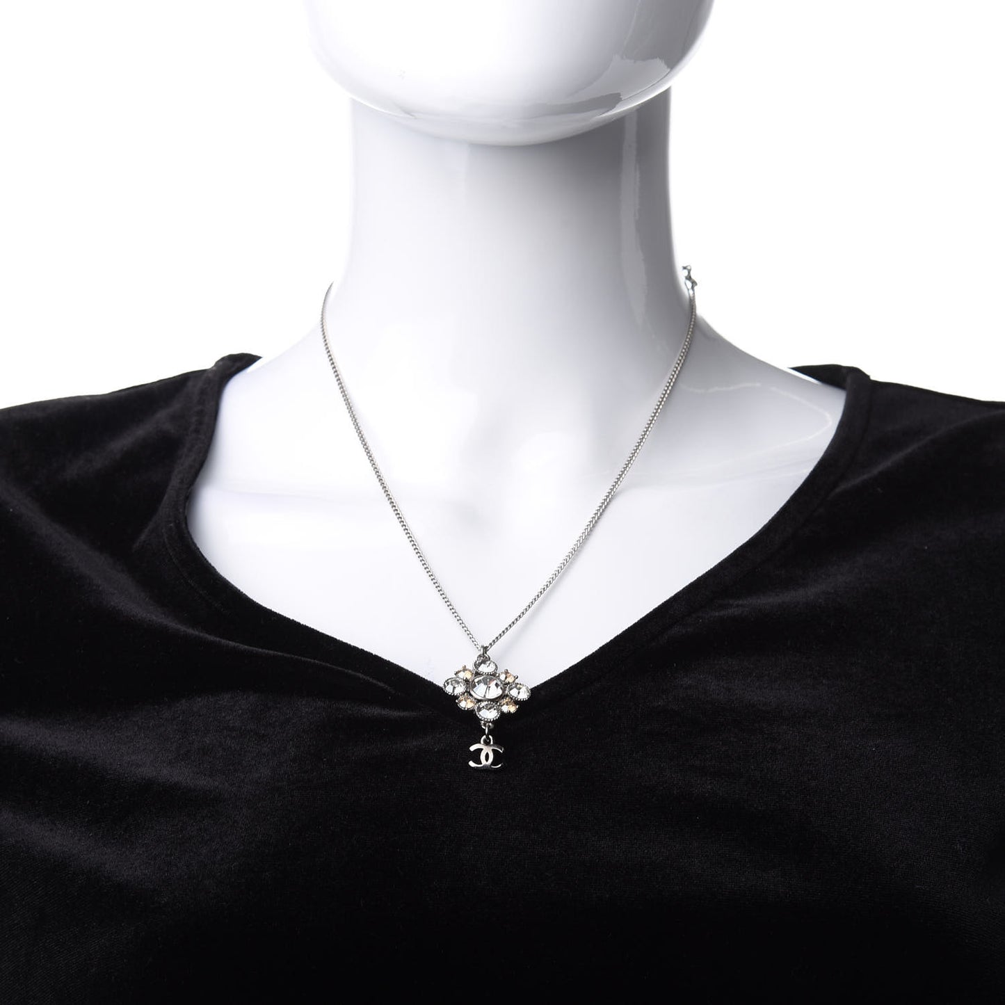 Crystal CC Drop Pendant Necklace Silver