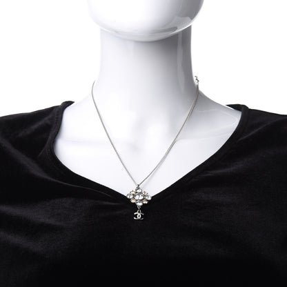 Chanel Crystal CC Drop Pendant Necklace Silver 2 of 5