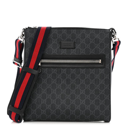 Gucci GG Supreme Monogram Appia Calfskin Web Flat Messenger Bag Black Grey 1 of 11