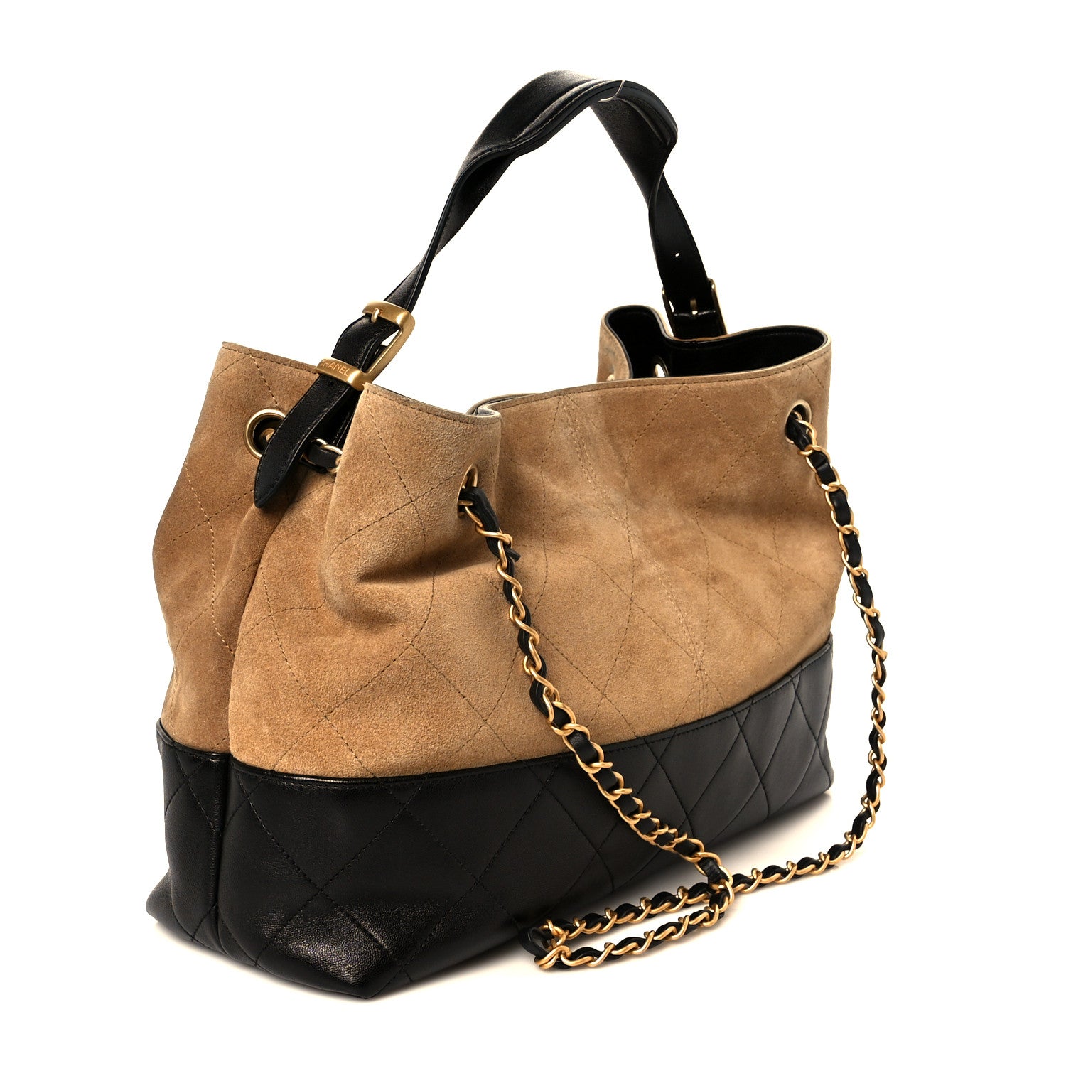 Chanel Suede Calfskin Shiny Lambskin Quilted Small Coco Base Shopping Bag Beige Black 3 of 11