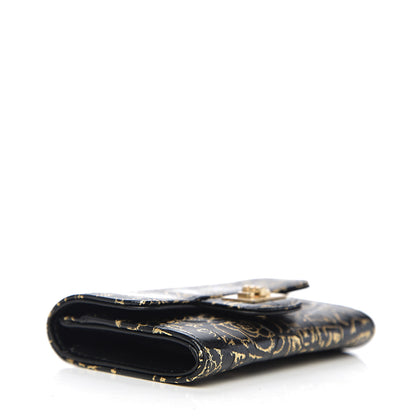 Chanel Calfskin Crocodile Embossed Graffiti Cocodile Reissue Card Holder Wallet Black Gold 3 of 8